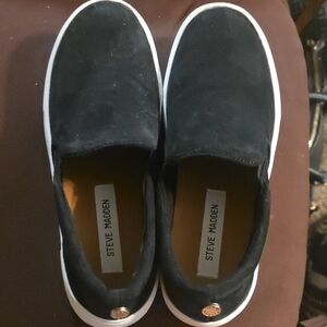 Steve Madden Black Slip-On Canvas Sneakers with White Soles